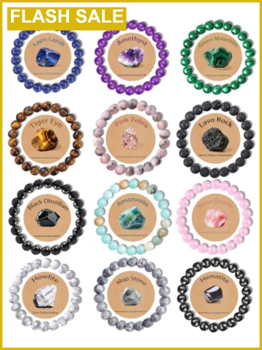 12 Pcs 8mm Natural Crystal Beaded Stretch Bracelets for Women